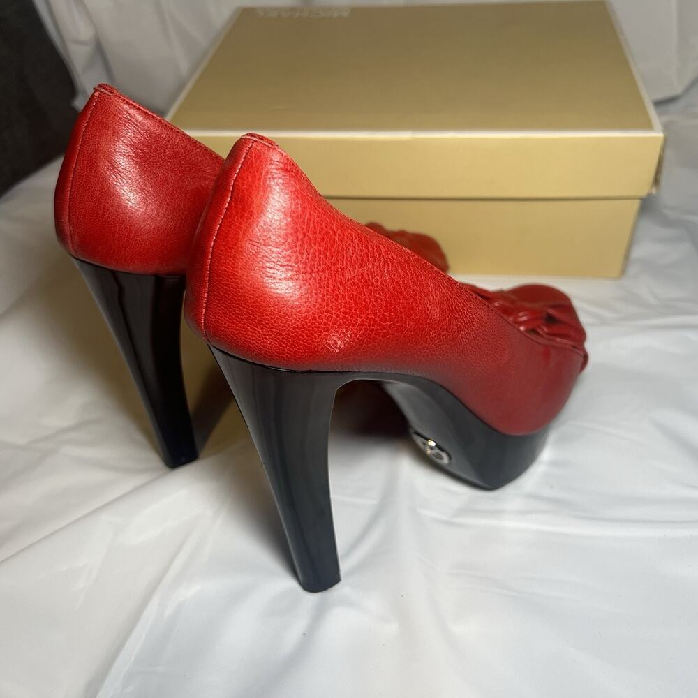 Michael Kors Womens Red Leather Twisted Knot Peep Toe Platform Heels Size 10M - Picture 5 of 11